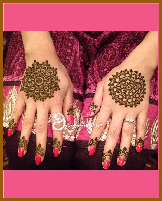 Center Mandala With Tiny Net In Simple Back Hand Simple Back Hand Mehndi Design